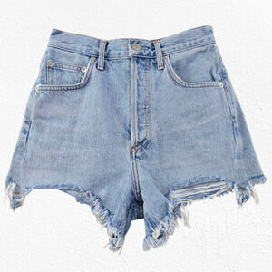 AGOLDE Parker Cutoff Shorts High Rise Distressed Light Wash Denim Shorts Size 24